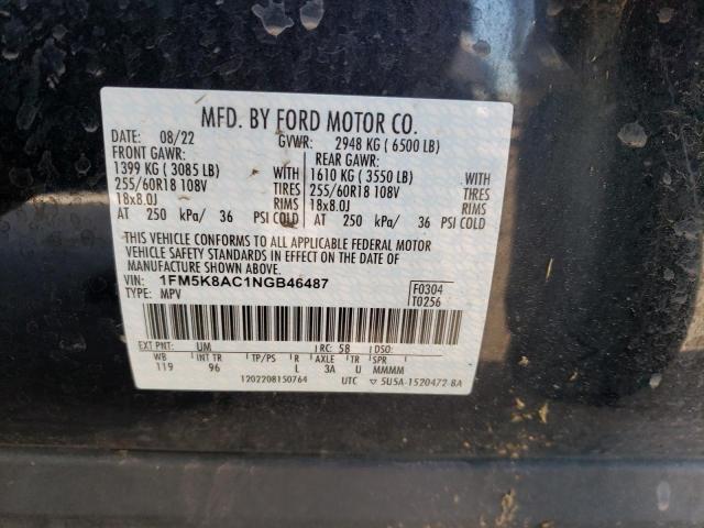 1FM5K8AC1NGB46487 - 2022 FORD EXPLORER POLICE INTERCEPTOR 黑色 照片 12