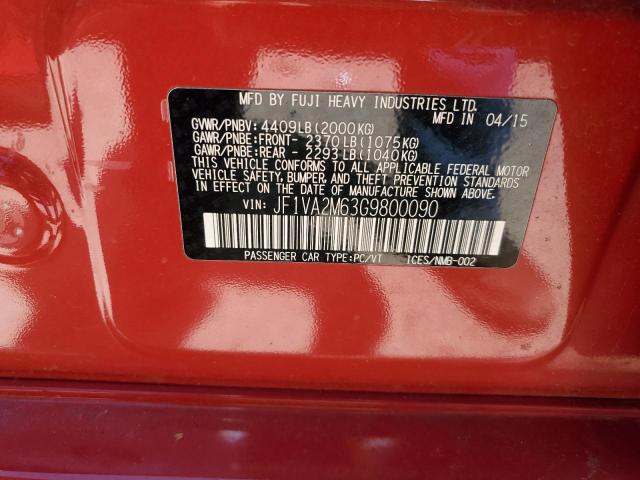 JF1VA2M63G9800090 - 2016 SUBARU WRX STI RED photo 12