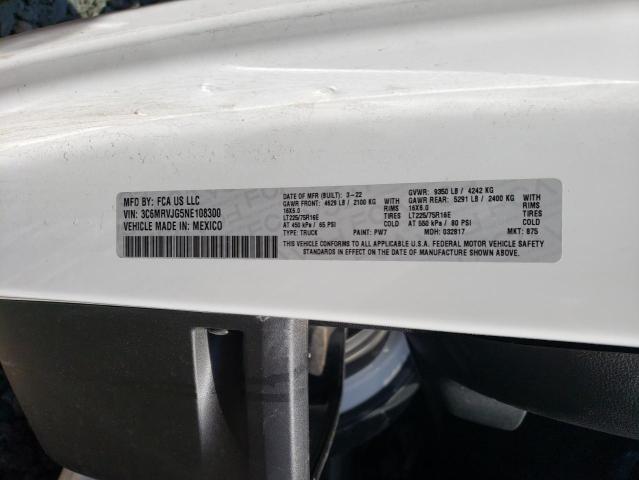 3C6MRVJG5NE108300 - 2022 RAM PROMASTER 3500 HIGH თეთრი ფოტო 12