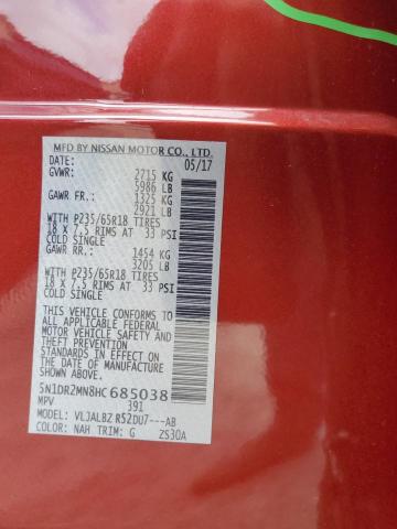 5N1DR2MN8HC685038 - 2017 NISSAN PATHFINDER S RED photo 13