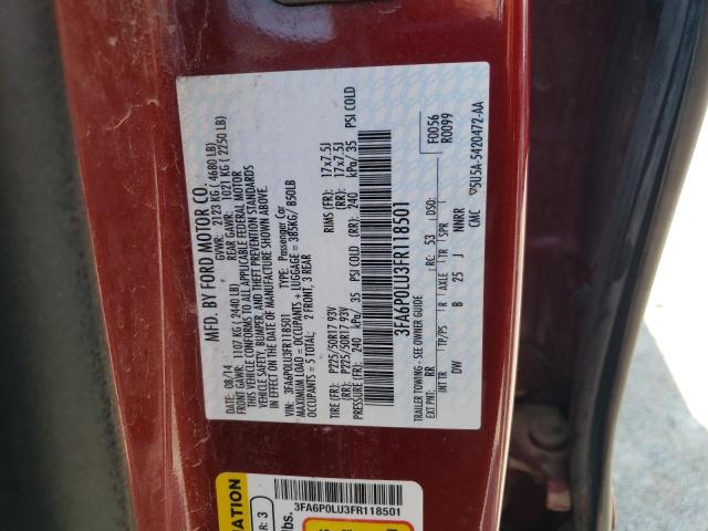 3FA6P0LU3FR118501 - 2015 FORD FUSION SE HYBRID RED photo 12