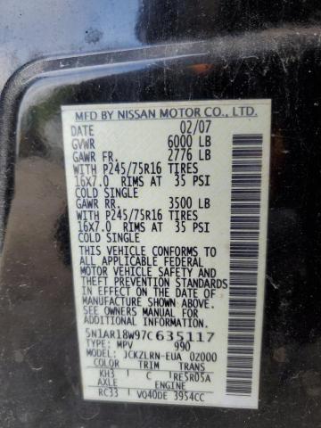 5N1AR18W97C635117 - 2007 NISSAN PATHFINDER LE 黑色 照片 13