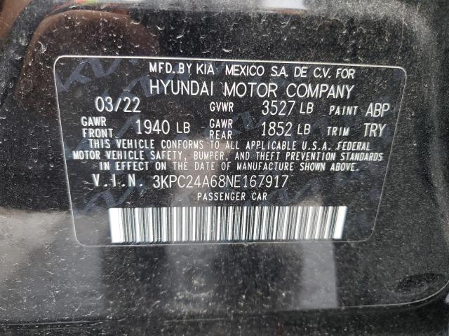 3KPC24A68NE167917 - 2022 HYUNDAI ACCENT SE BLACK photo 12