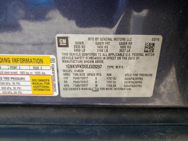 1GNKVFKD6EJ309297 - 2014 CHEVROLET TRAVERSE LS BLUE photo 12