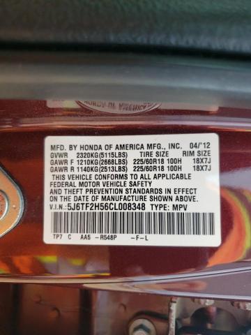 5J6TF2H56CL008348 - 2012 HONDA CROSSTOUR EXL ბურგუნდია ფოტო 13
