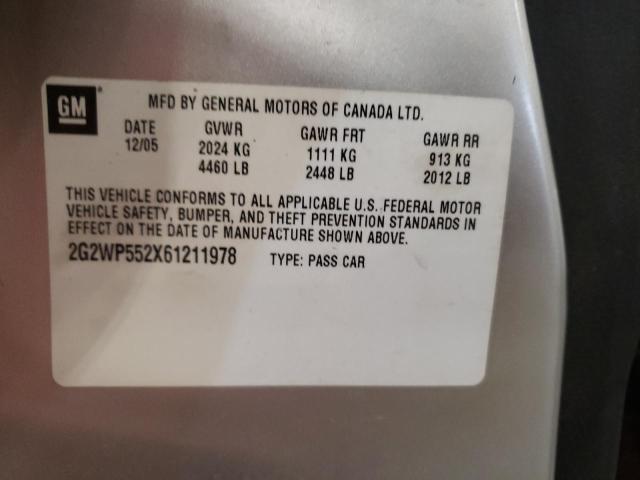 2G2WP552X61211978 - 2006 PONTIAC GRAND PRIX 银色 照片 12