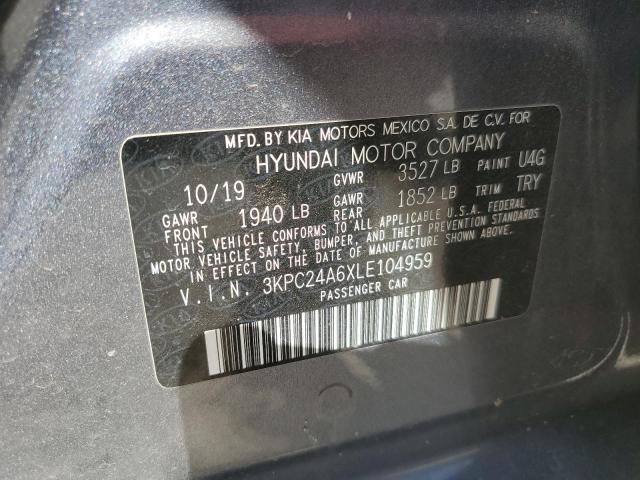 3KPC24A6XLE104959 - 2020 HYUNDAI ACCENT SE GRAY photo 12