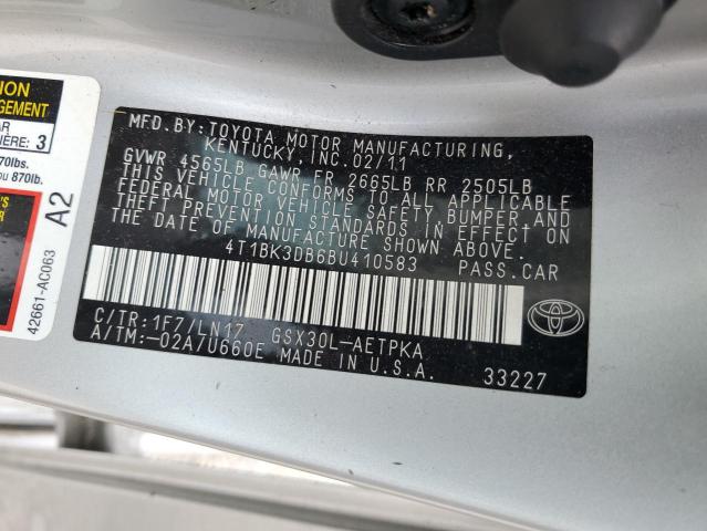 4T1BK3DB6BU410583 - 2011 TOYOTA AVALON BASE SILVER photo 13