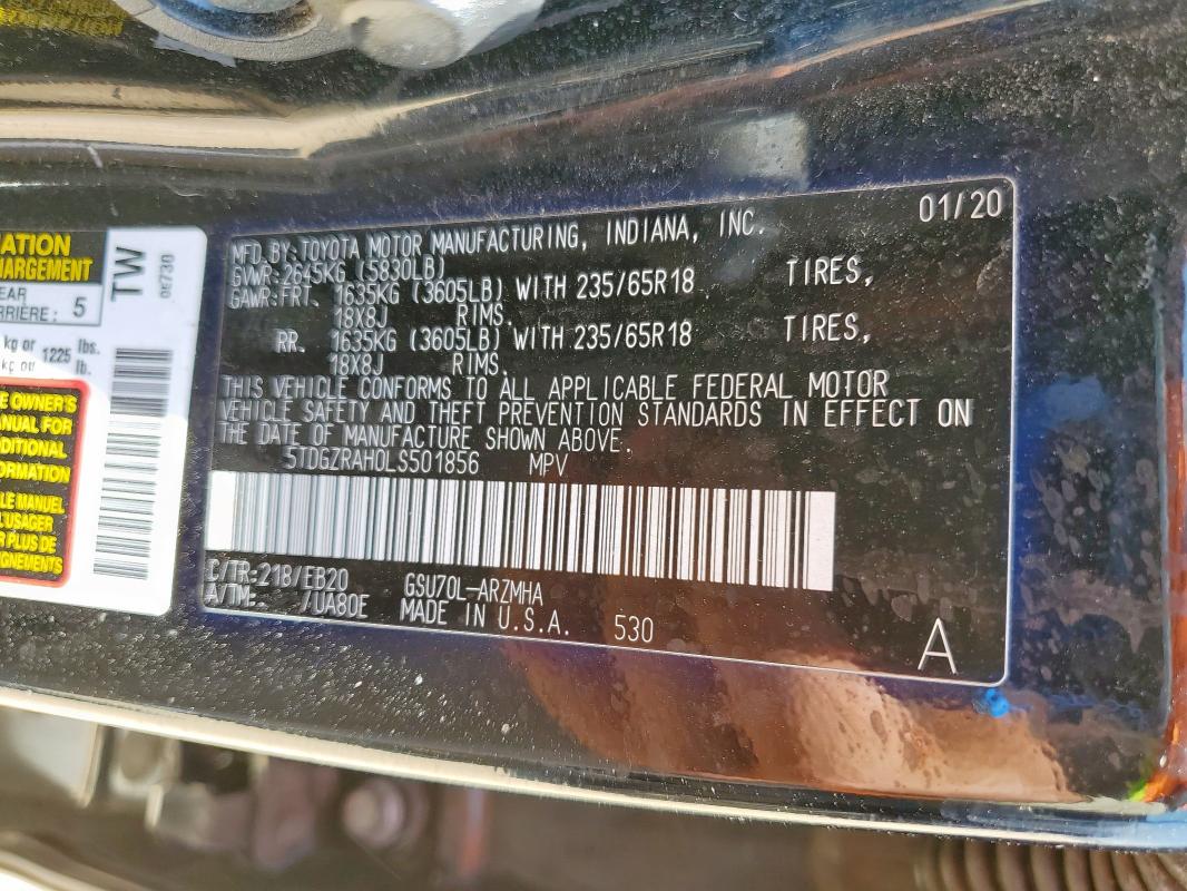 5TDGZRAH0LS501856 - 2020 TOYOTA HIGHLANDER XLE BLACK photo 13