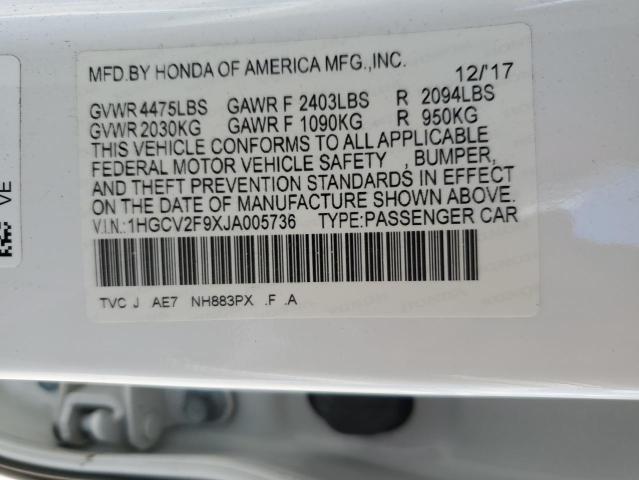 1HGCV2F9XJA005736 - 2018 HONDA ACCORD TOURING Սպիտակ լուսանկար 12