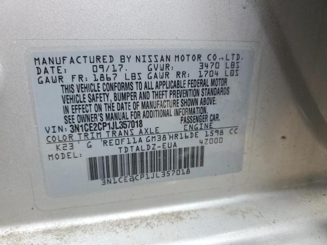3N1CE2CP1JL357018 - 2018 NISSAN VERSA NOTE S SILVER photo 13