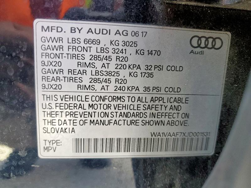 WA1VAAF7XJD001531 - 2018 AUDI Q7 PRESTIGE 黑色 照片 13