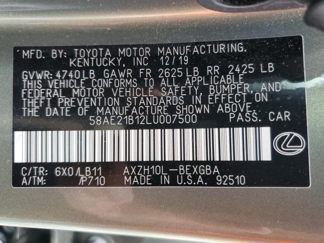 58AE21B12LU007500 - 2020 LEXUS ES 300H LUXURY GREEN photo 12