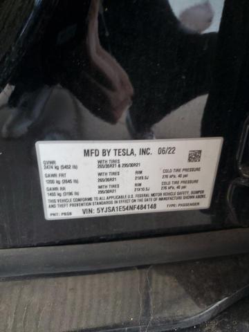 5YJSA1E54NF484148 - 2022 TESLA MODEL S Чорний фото 12