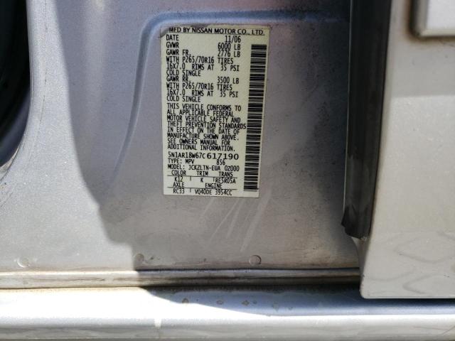 5N1AR18W67C617190 - 2007 NISSAN PATHFINDER LE 银色 照片 13
