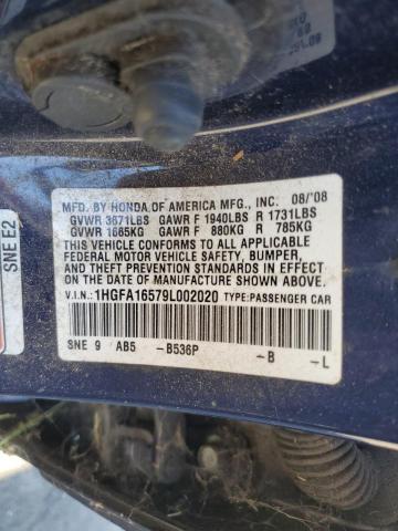 1HGFA16579L002020 - 2009 HONDA CIVIC LX BLUE photo 12