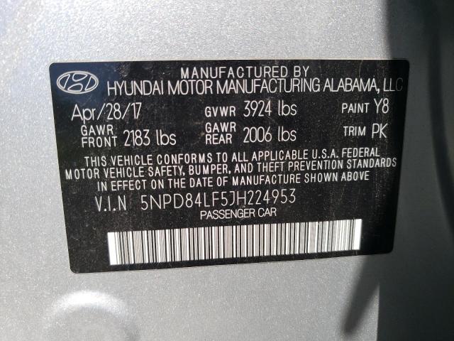 5NPD84LF5JH224953 - 2018 HYUNDAI ELANTRA SEL SILVER photo 12