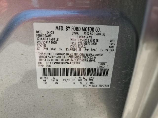 3FTTW8E33PRA39107 - 2023 FORD MAVERICK XL SILVER photo 12