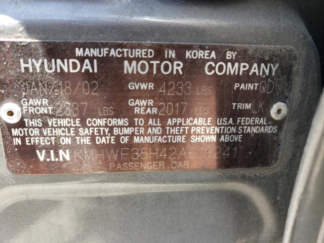 KMHWF35H42A613241 - 2002 HYUNDAI SONATA GLS BROWN photo 12