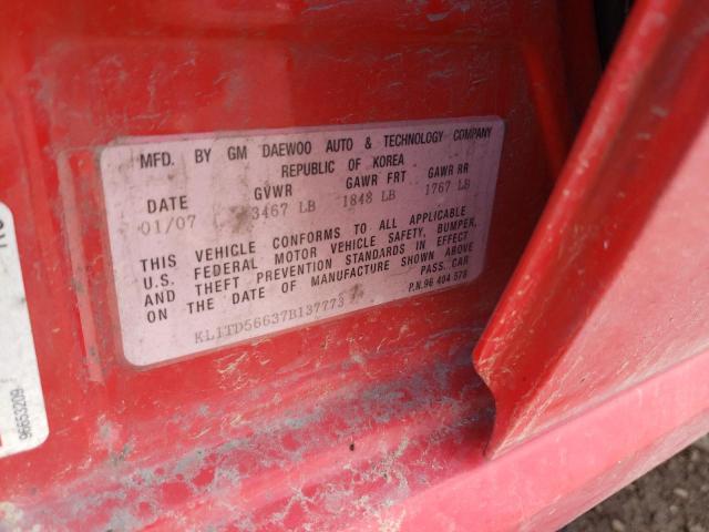 KL1TD56637B137773 - 2007 CHEVROLET AVEO BASE RED photo 12