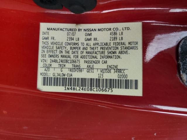 1N4BL24E08C106675 - 2008 NISSAN ALTIMA 3.5SE RED photo 12