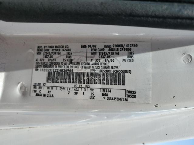 1FBSS31L22HB26964 - 2002 FORD ECONOLINE E350 SUPER DUTY WAGON WHITE photo 12