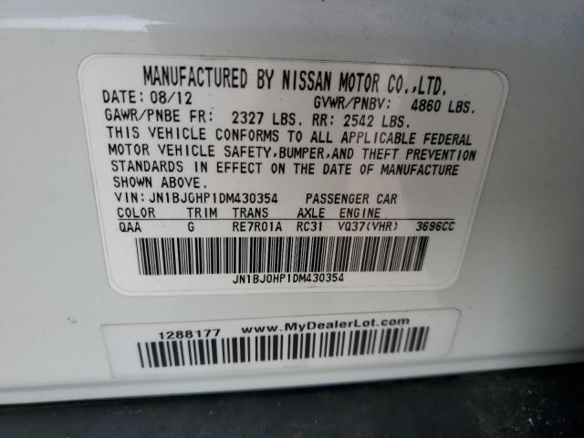 JN1BJ0HP1DM430354 - 2013 INFINITI EX37 BASE WHITE photo 13