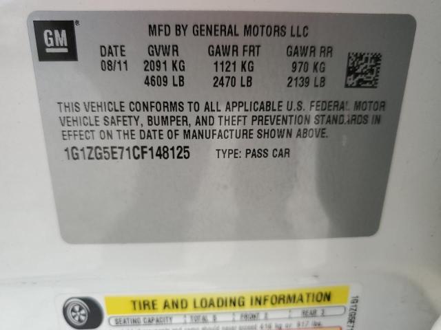 1G1ZG5E71CF148125 - 2012 CHEVROLET MALIBU LTZ თეთრი ფოტო 12