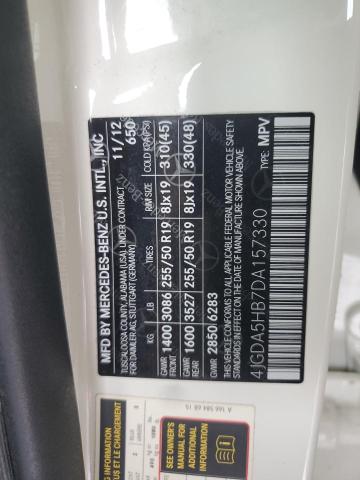 4JGDA5HB7DA157330 - 2013 MERCEDES-BENZ ML 350 4MATIC WHITE photo 13