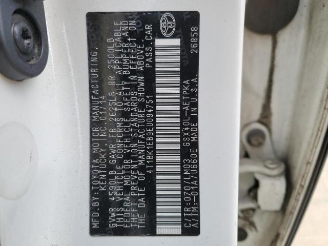 4T1BK1EB9EU094751 - 2014 TOYOTA AVALON BASE 白色 照片 12