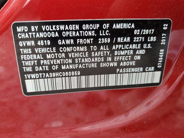 1VWDT7A39HC060859 - 2017 VOLKSWAGEN PASSAT R-LINE წითელი ფოტო 13