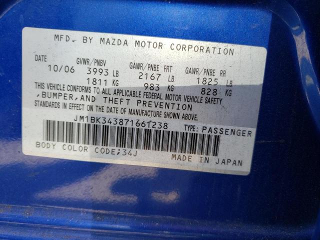 JM1BK343871661238 - 2007 MAZDA 3 HATCHBACK BLUE photo 12