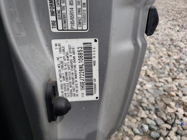 1HGEJ7226WL108853 - 1998 HONDA CIVIC HX SILVER photo 12