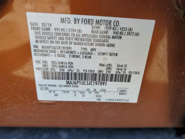 MAJ6P1UL5JC197091 - 2018 FORD ECOSPORT SE ნარინჯისფერი ფოტო 12