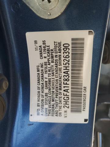 2HGFA1F83AH526390 - 2010 HONDA CIVIC EX BLUE photo 12