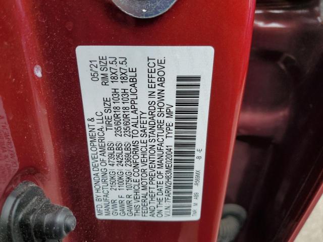 7FARW2H83ME020041 - 2021 HONDA CR-V EXL RED photo 12