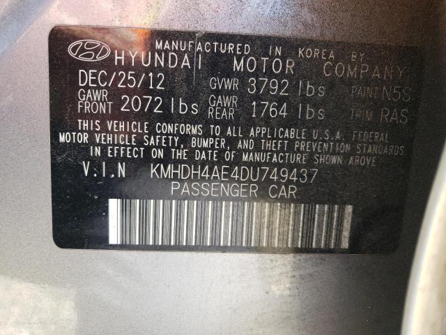 KMHDH4AE4DU749437 - 2013 HYUNDAI ELANTRA GLS SILVER photo 12