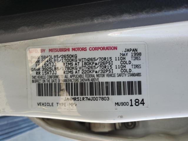 JA4MR51R7WJ007803 - 1998 MITSUBISHI MONTERO WHITE photo 13