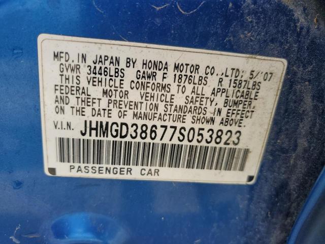 JHMGD38677S053823 - 2007 HONDA FIT S 蓝色 照片 12