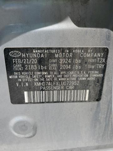 KMHD74LFXLU072952 - 2020 HYUNDAI ELANTRA SE SILVER photo 12