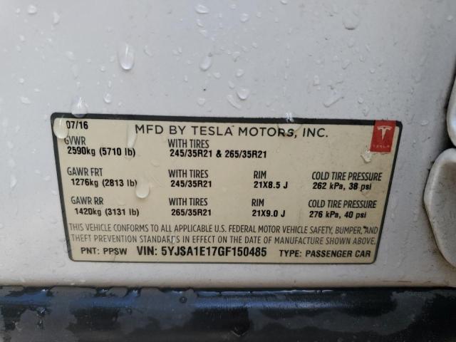 5YJSA1E17GF150485 - 2016 TESLA MODEL S თეთრი ფოტო 12