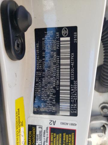 4T1BK3DB6BU375642 - 2011 TOYOTA AVALON BASE 白色 照片 12