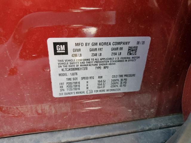 KL7CJKSB0MB317370 - 2021 CHEVROLET TRAX LS RED photo 14