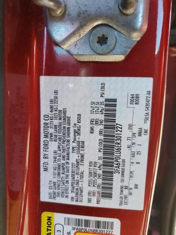 3FA6P0LU6ER301227 - 2014 FORD FUSION SE HYBRID RED photo 12