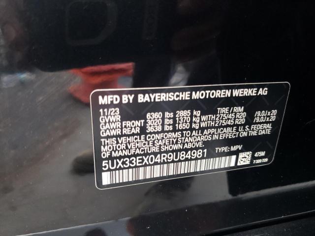 5UX33EX04R9U84981 - 2024 BMW X6 XDRIVE40I BLACK photo 13