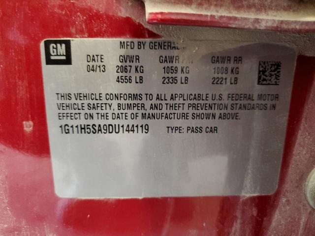1G11H5SA9DU144119 - 2013 CHEVROLET MALIBU LTZ წითელი ფოტო 12