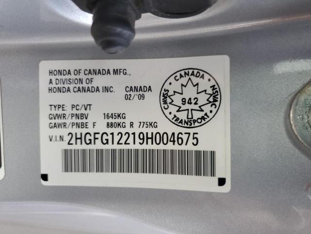 2HGFG12219H004675 - 2009 HONDA CIVIC DX GRAY photo 12