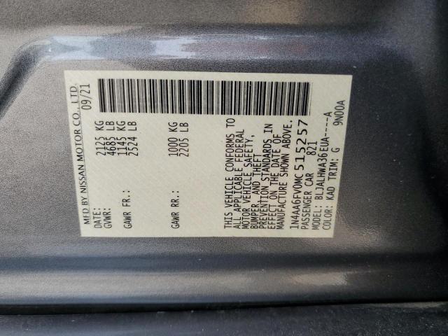 1N4AA6FV0MC515257 - 2021 NISSAN MAXIMA PLATINUM GRAY photo 12