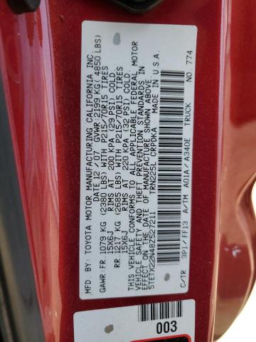 5TETX22N48Z527211 - 2008 TOYOTA TACOMA ACCESS CAB RED photo 12