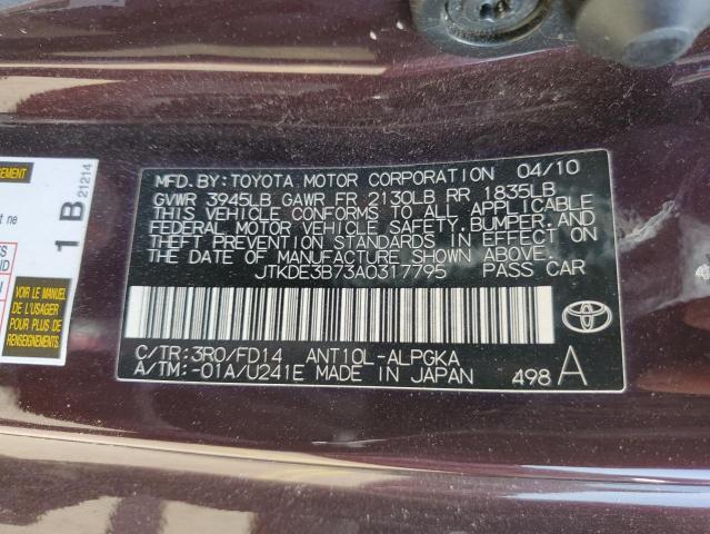 JTKDE3B73A0317795 - 2010 TOYOTA SCION TC 勃艮第红 照片 13